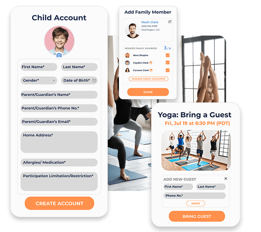 SHC Booking and Attendance Software for Health Clubs and Gyms - Family & Guest Bookings