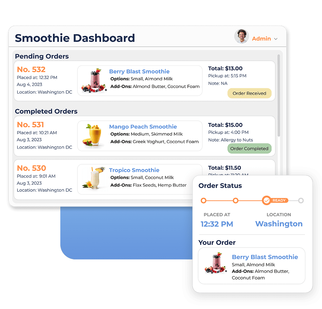 SHC Smoothie Ordering Solution for Health Clubs and Gyms - Dashboard